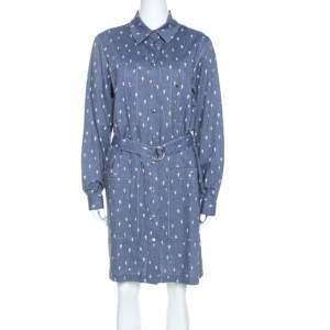 Kenzo Blue Denim Cactus Print Belted Shirt Dress L