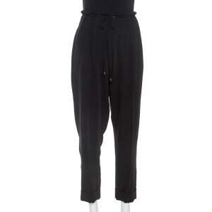 Pre Owned Kenzo Black Crepe Drawstring Pants XL