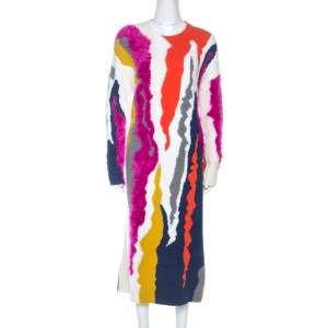 Pre Owned Kenzo Multicolor Mixed Texture Knit Dress L