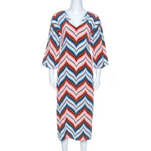 Pre Owned Kenzo Multicolor Silk Chevron Pattern Midi Dress S