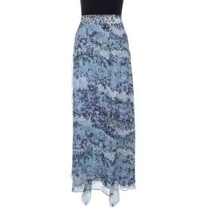 Pre Owned Kenzo Blue Abstract Print Silk Plisse Skirt L