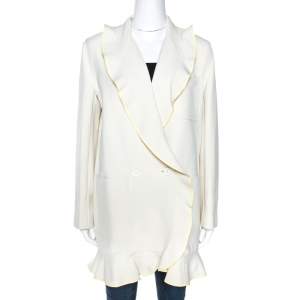 Kenzo Off White Wool Blend Ruffle Detail Jacket M
