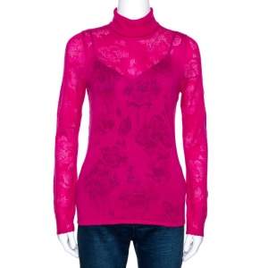 Pre Owned Kenzo Fuchsia Knit Turtleneck Long Sleeve Top M