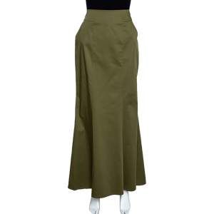 Pre Owned Kenzo Olive Green Stretch Cotton Flared Maxi Skirt S