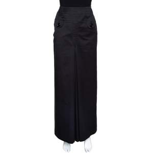 Pre Owned Kenzo Black Stretch Cotton Pleat Detail Flared Maxi Skirt S