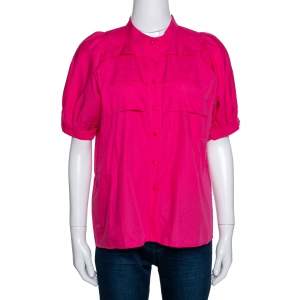 Pre Owned Kenzo Pink Cotton Puff Sleeve Blouse L