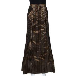 Pre Owned Kenzo Black & Gold Striped Taffeta Maxi Skirt L