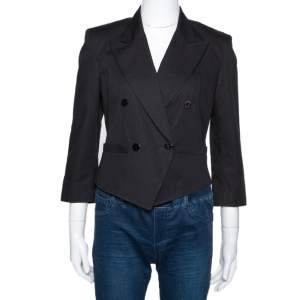 Pre Owned Kenzo Black Cotton Linen Double Breasted Crop Jacket M