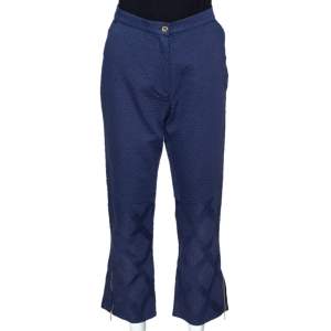 Kenzo Blue Diamond Patterned Cotton Straight Leg Trousers M