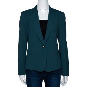 Kenzo Forest Green Crepe Gathered Detail Single Button Blazer M 