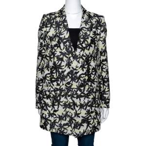 Pre Owned Kenzo Black Palm Jacquard Cotton Double Breasted Jacket S
