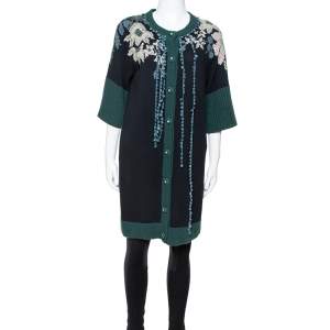 Pre Owned Kenzo Black Wool Knit Embroidered Tassel Detail Cardigan M
