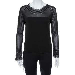 Pre Owned Kenzo Black Knit Waist Tie Detail Long Sleeve Top M