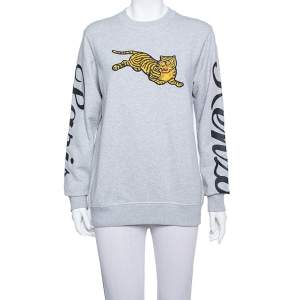 Pre Owned Kenzo Grey Knit Flying Tiger Embroidery Detail Sweatshirt XS
