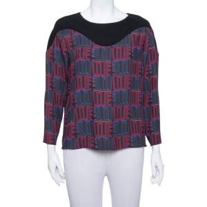Kenzo Burgundy & Black Printed Crepe Top M