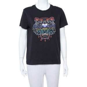 Pre Owned Kenzo Black Gradient Tiger Printed Cotton Crewneck T Shirt M