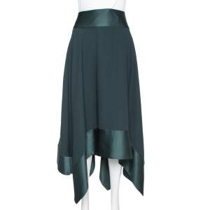 Pre Owned Kenzo Green Crepe & Satin Asymmetric Midi Skirt L