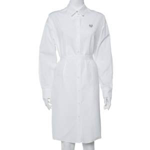 Pre Owned فستان قميص كينزو حزام قطن مطرز نمر أبيض مقاس صغير (سمول)