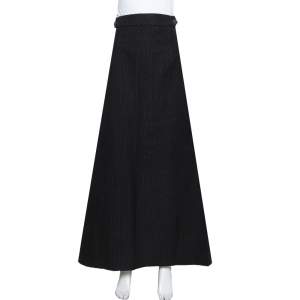 Kenzo Black Cotton Polka Dot Pleated Back Detail Maxi Skirt L