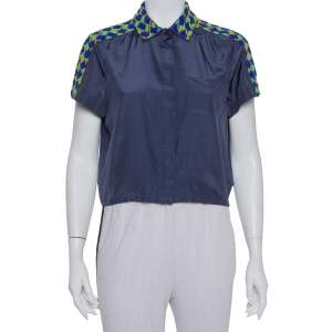 مملوكة مسبقًا Kenzo Dark Grey Cotton & Silk Bead Embellished Button Front Crop Top S