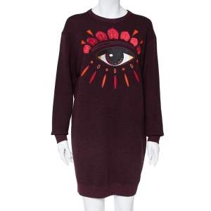 مملوكة مسبقًا Kenzo Burgundy Wool Eye Embroidered Sweater Dress M