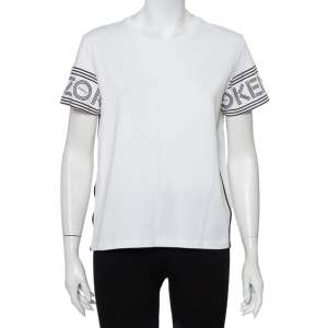 Pre Owned Kenzo White Cotton Logo Printed Sleeve Crewneck T-Shirt M