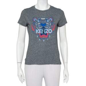 Pre Owned Kenzo Grey Tiger Printed Cotton Crewneck T-Shirt S