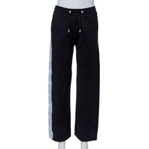 Pre Owned Kenzo Black Neoprene Logo Tape Detail Wide Leg Track Pants XS