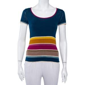 Pre Owned Kenzo Color Block Cotton Knit Scoop Neck T-Shirt M