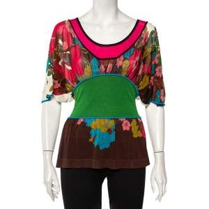 Pre Owned Kenzo Multicolor Floral Patterned Silk Knit Oversized Top M