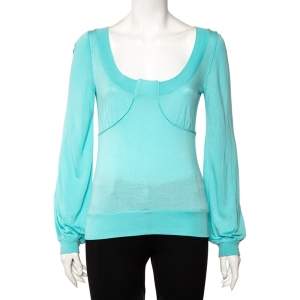 Pre Owned Kenzo Blue Knit Scoop Neck T-Shirt M