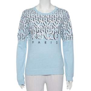 مملوكة مسبقًا Kenzo Blue Cotton Logo Embroidered Crewneck Sweatshirt L