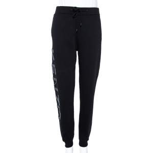 Pre Owned Kenzo Black Cotton Knit Logo Detail Joggers L