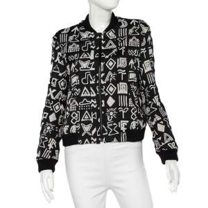 Pre Owned Kenzo Black Tribal Jacquard Zip Front Bomber Jacket M