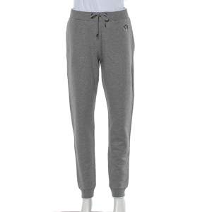 Pre Owned Kenzo Grey Cotton Knit Mini Tiger Logo Detail Joggers S