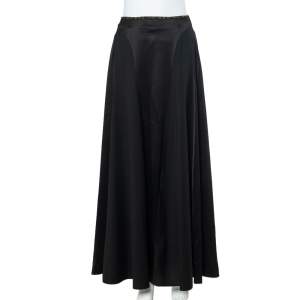  Kenzo Black Silk And Wool Paneled Flared Maxi Skirt M