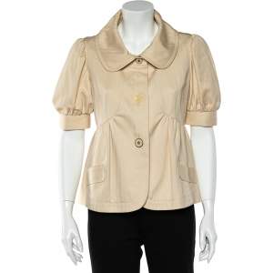 Pre Owned Kenzo Cream Linen Puffed Sleeve Gathered Jacket M 