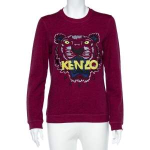 Pre Owned Kenzo Jungle Pink Slub Terry Embroidered Tiger Motif Sweatshirt M