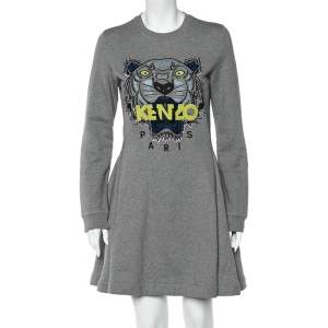 مملوكة مسبقًا فستان بلوفر كينزو رصاصي نمر مطرز مقاس متوسط - ميديوم