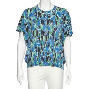Pre Owned Kenzo Blue Printed Cotton Knit Short Sleeve Top XL