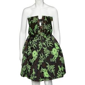 Pre Owned Kenzo Multicolor Monster Pattern Lurex Jacquard Strapless Mini Dress M