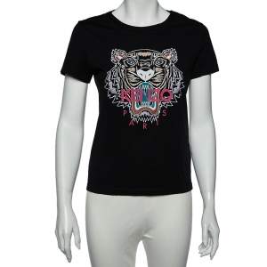 مملوكة مسبقًا Kenzo Black Tiger Print Cotton Crew Neck T-Shirt S