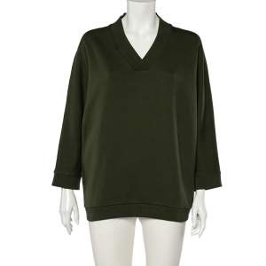 Pre Owned Kenzo Dark Green Logo Print Cotton V-Neck Sweatshirt M