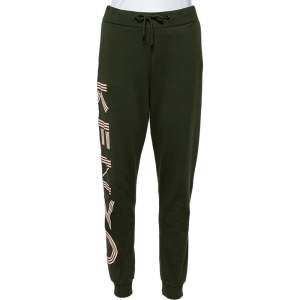 Pre Owned Kenzo Dark Green Logo Print Jersey Jogging Pants S