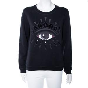 Pre Owned Kenzo Black Eye Embroidered Cotton Sweatshirt L