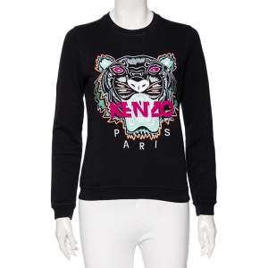 Pre Owned Kenzo Black Cotton Tiger Embroidered Long Sleeve Crewneck Jumper S