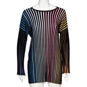 Pre Owned Kenzo Multicolor Striped Rib Knit Tunic L