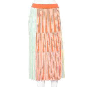 Pre Owned Kenzo Multicolor Striped Rib Knit Midi Skirt M