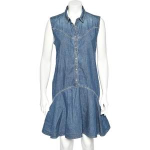 Pre Owned Kenzo Indigo Denim Ruffle Bottom Sleeveless Dress M