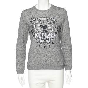 Kenzo Jungle Grey Slub Terry Tiger Embroidered Sweatshirt M